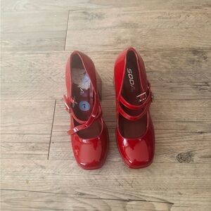 Soda Red Patent Double-Strap Mary Jane Heels
